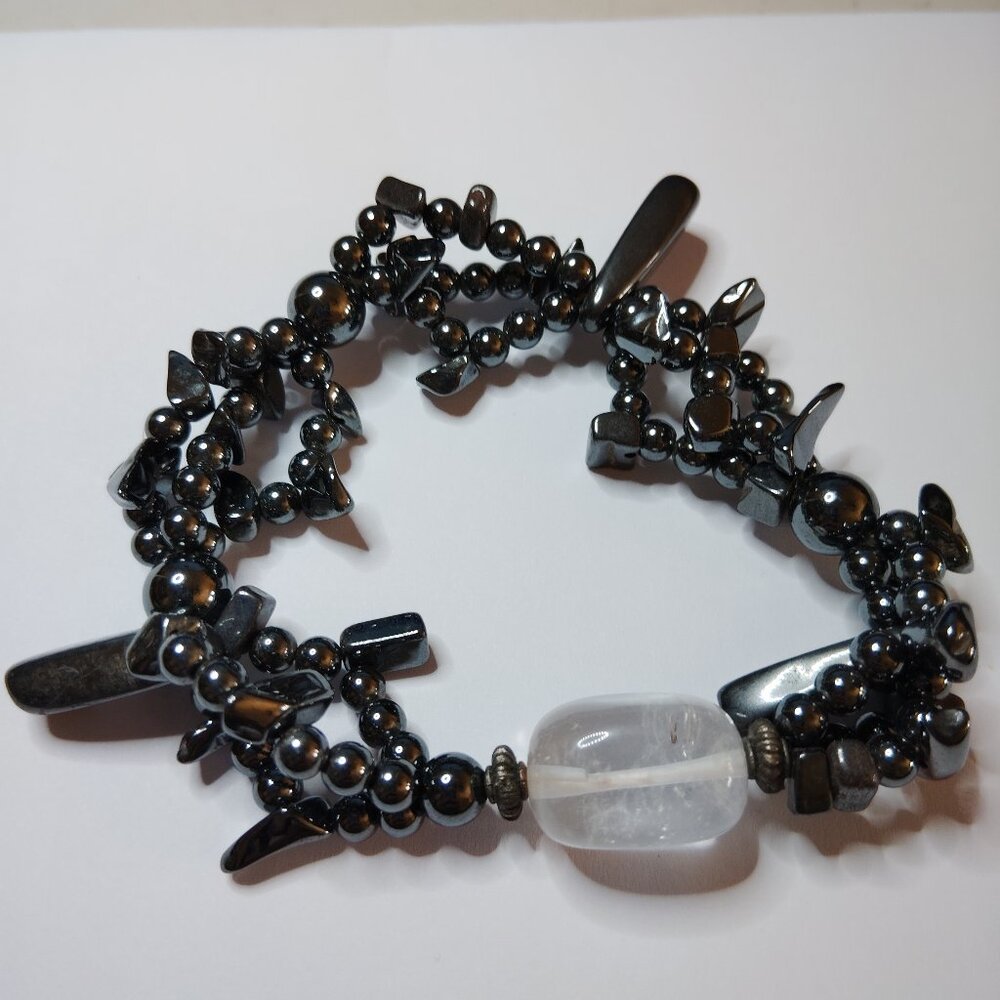 Crystal Healing Bracelet | Hematite & Rock Crystal for Protection & Focus